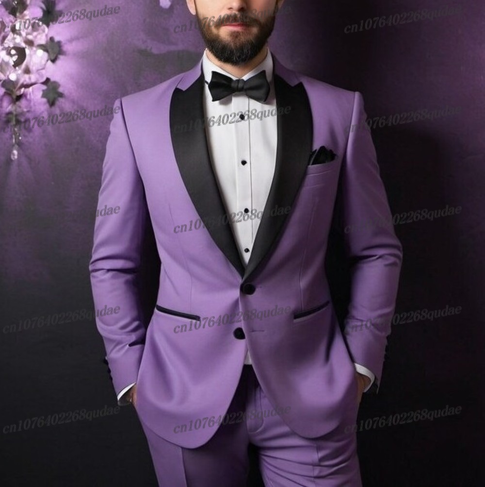 Men Formal Wear Purple - Светло-фиолетовый деловой мужской костюм с черным