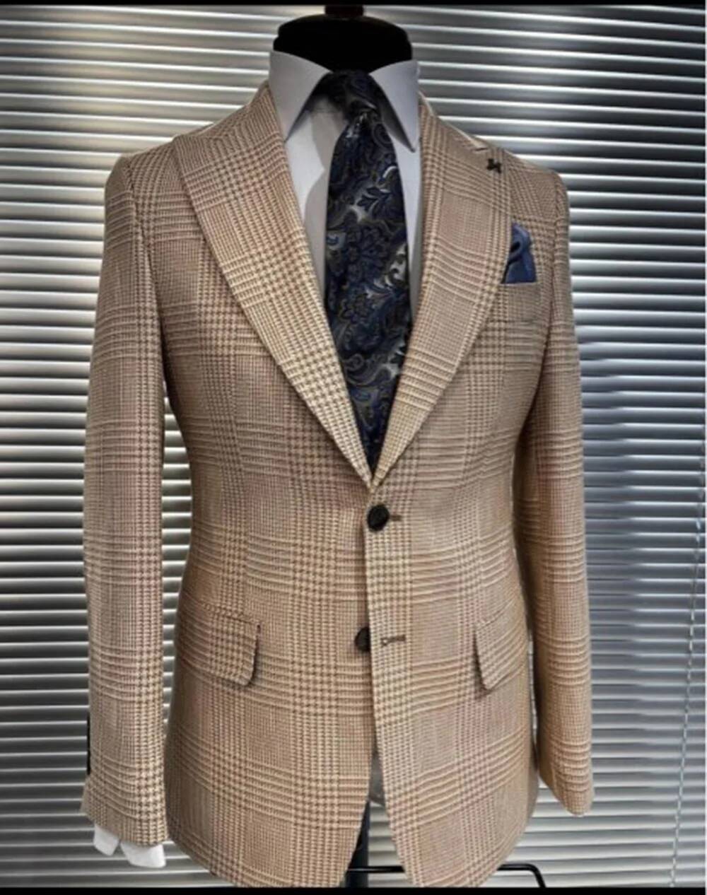 Khaki Formal Wear Men - Мужской костюм-двойка цвета хаки с узором